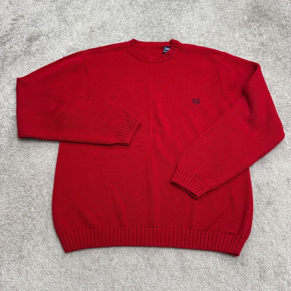 Chaps Ralph Lauren 100% Cotton Crewneck Knit Pullover Sweater Men XL Red Stretch